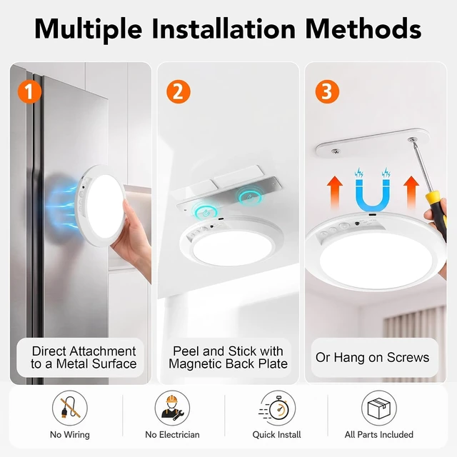 Alt view image 6 of 7 - Rechargeable Motion Sensor Ceiling Light, Wireless LED Battery Operated Ceiling Lamp with Remote, 3CCT Color Changing Dimmable Flush Mount Light for Closet, Pantry, Hallway and Stairway, 6 Pack