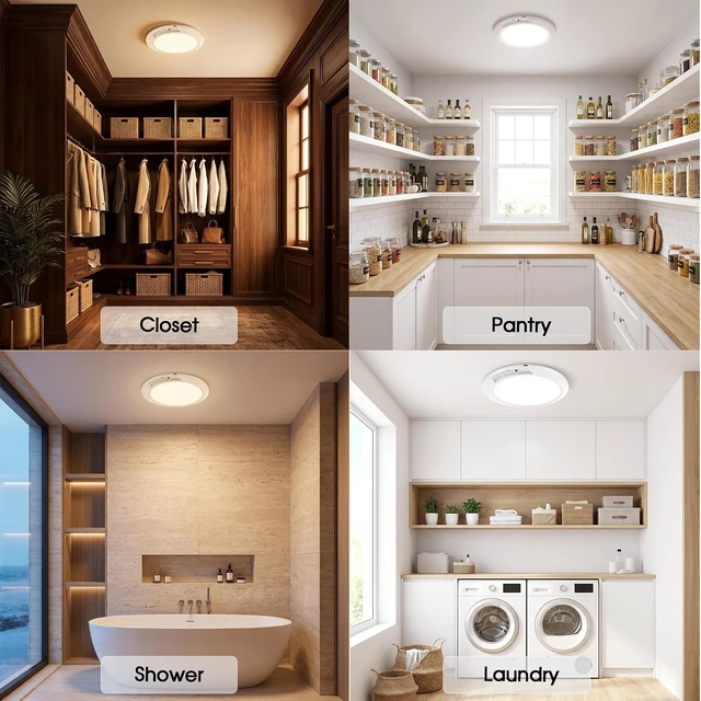 Alt view image 7 of 7 - Rechargeable Motion Sensor Ceiling Light, Wireless LED Battery Operated Ceiling Lamp with Remote, 3CCT Color Changing Dimmable Flush Mount Light for Closet, Pantry, Hallway and Stairway, 6 Pack