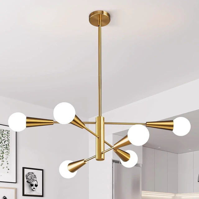 Main image of KAISITE Sputnik Chandelier Modern Gold Chandelier 6-Light E26 Mid Century Ceiling Light Fixture Height Adjustable Hanging Pendant Lighting for Dining Room Kitchen Island Bedroom Office