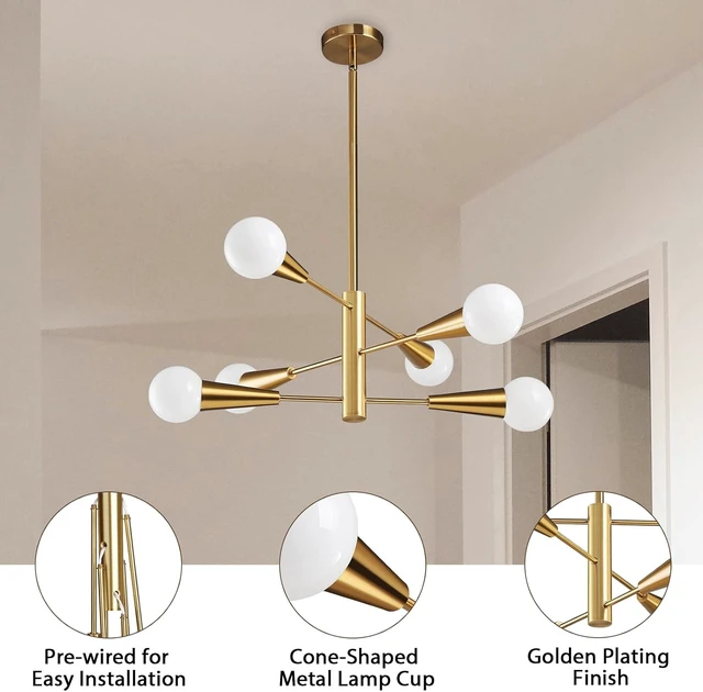 Alt view image 7 of 7 - KAISITE Sputnik Chandelier Modern Gold Chandelier 6-Light E26 Mid Century Ceiling Light Fixture Height Adjustable Hanging Pendant Lighting for Dining Room Kitchen Island Bedroom Office