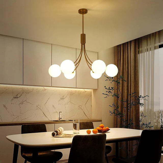 Alt view image 2 of 7 - CNRATYE 6-Light Modern Farmhouse Gold Chandeliers for Dining Room Light Fixture, Mid Century Hanging Sputnik Chandelier for Living Room Kitchen Island Bedroom Foyer, Milk White Globe Glass Shade