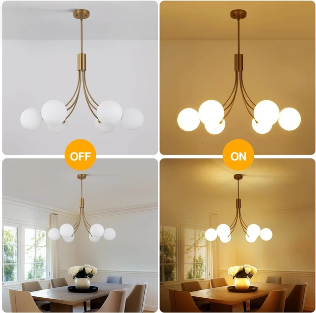 Alt view image 5 of 7 - CNRATYE 6-Light Modern Farmhouse Gold Chandeliers for Dining Room Light Fixture, Mid Century Hanging Sputnik Chandelier for Living Room Kitchen Island Bedroom Foyer, Milk White Globe Glass Shade