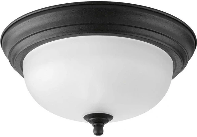 Main image of Progress Lighting 1-Light Ceiling Light, Flush Mount Ceiling Light Fixture for Interior Kitchen Lights, Hallway, Bedroom, Living Room, 11-3/8" by 5-1/2", Forged Black, Alabaster Glass Shade