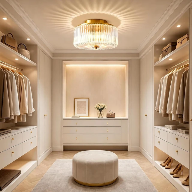 Alt view image 4 of 7 - Gold Flush Mount Ceiling Light for Entryway, 12'' Ribbed Clear Glass Shade