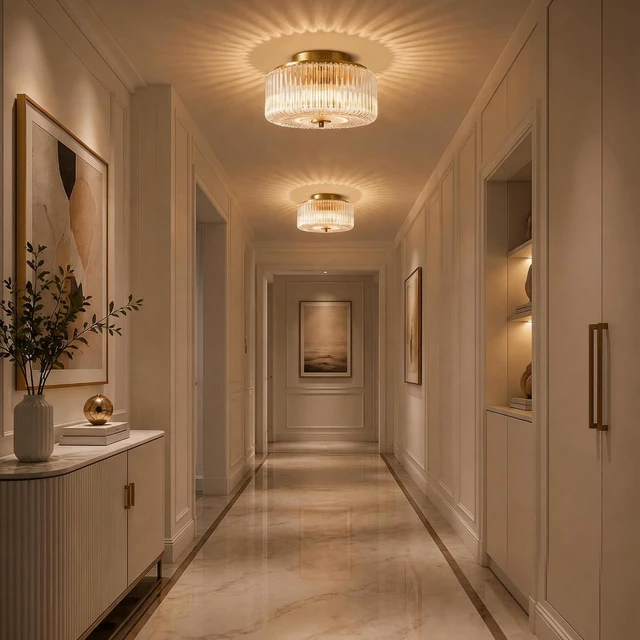 Alt view image 7 of 7 - Gold Flush Mount Ceiling Light for Entryway, 12'' Ribbed Clear Glass Shade