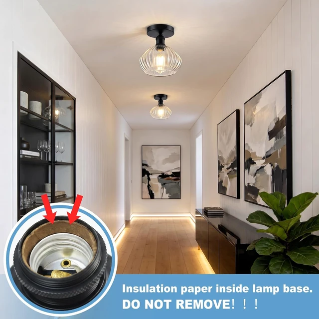 Alt view image 4 of 7 - 8" Semi Flush Mount Ceiling Light, Black Glass Hallway Lighting Fixtures