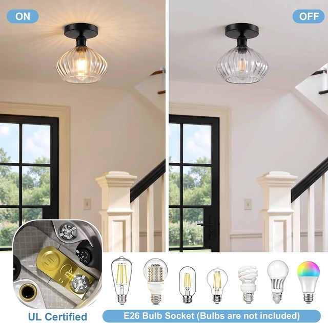 Alt view image 5 of 7 - 8" Semi Flush Mount Ceiling Light, Black Glass Hallway Lighting Fixtures