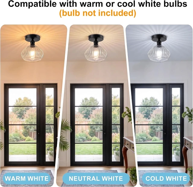 Alt view image 6 of 7 - 8" Semi Flush Mount Ceiling Light, Black Glass Hallway Lighting Fixtures
