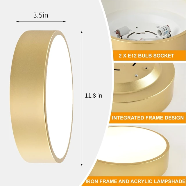 Alt view image 4 of 7 - 11.8 Inch Gold Flush Mount Ceiling Light,Elegant 2-Light Fixture