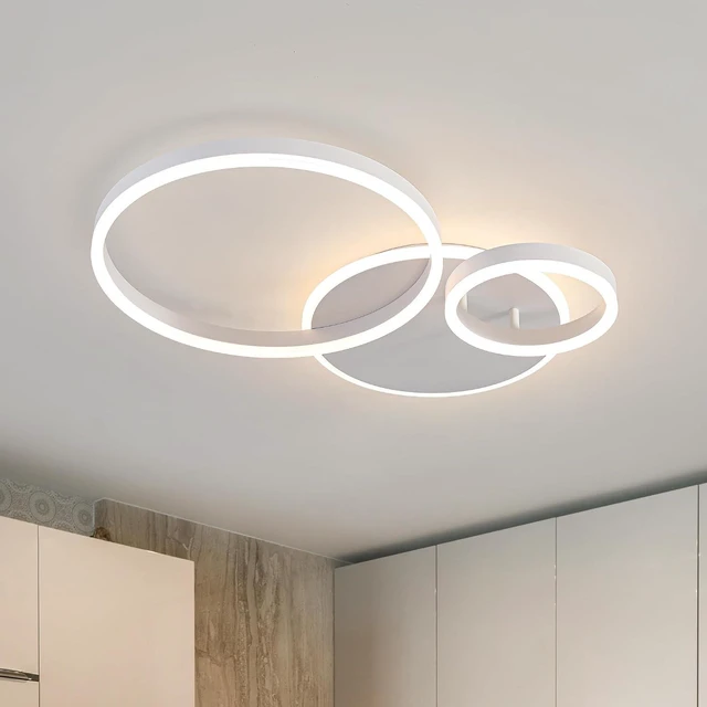 Main image of O'NEELDY Modern 3 Ring LED Chandelier Lamp Fixture White 25.59''Dimmable Acrylic Flush Mount Ceiling Lights with Remote Control Ideal for Small Room, Kitchen, Bedroom