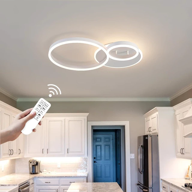 Alt view image 3 of 7 - O'NEELDY Modern 3 Ring LED Chandelier Lamp Fixture White 25.59''Dimmable Acrylic Flush Mount Ceiling Lights with Remote Control Ideal for Small Room, Kitchen, Bedroom