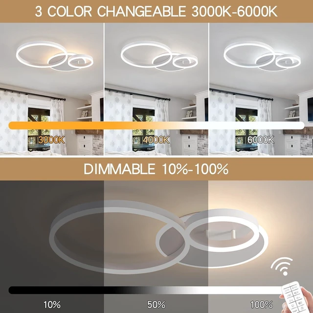 Alt view image 2 of 7 - O'NEELDY Modern 3 Ring LED Chandelier Lamp Fixture White 25.59''Dimmable Acrylic Flush Mount Ceiling Lights with Remote Control Ideal for Small Room, Kitchen, Bedroom