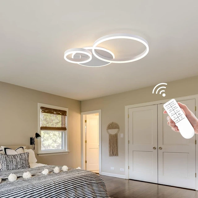 Alt view image 4 of 7 - O'NEELDY Modern 3 Ring LED Chandelier Lamp Fixture White 25.59''Dimmable Acrylic Flush Mount Ceiling Lights with Remote Control Ideal for Small Room, Kitchen, Bedroom