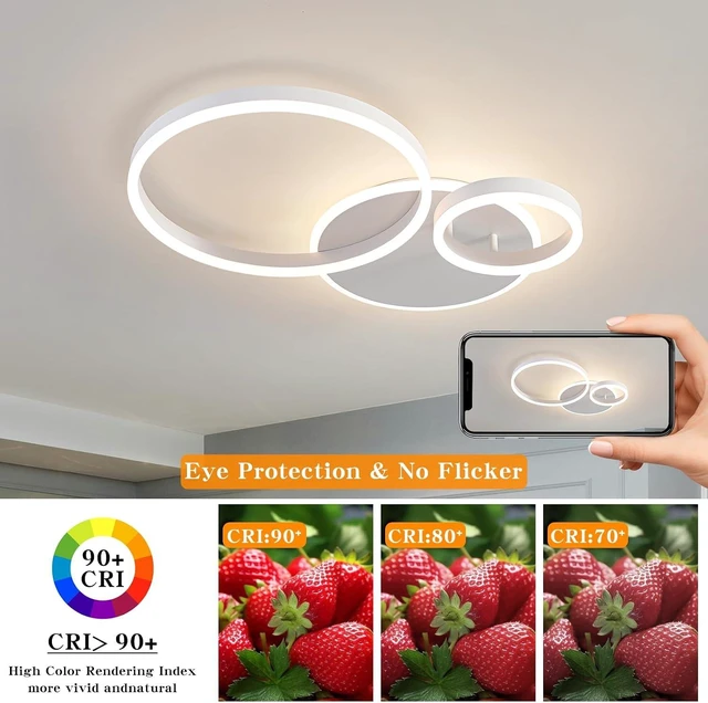 Alt view image 7 of 7 - O'NEELDY Modern 3 Ring LED Chandelier Lamp Fixture White 25.59''Dimmable Acrylic Flush Mount Ceiling Lights with Remote Control Ideal for Small Room, Kitchen, Bedroom