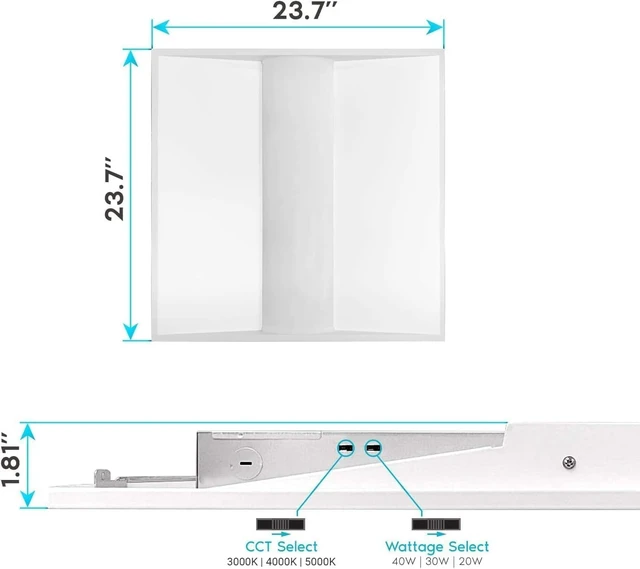 Alt view image 3 of 5 - 2X2 FT Center LED Troffer Panel Light, 20/30/40W, 3 Color Options 3000K | 4000K | 5000K, Dimmable Drop Ceiling Lights, 2500/3750/5000 Lumens, Damp Rated, 120-277V, Premium (12 Pack)