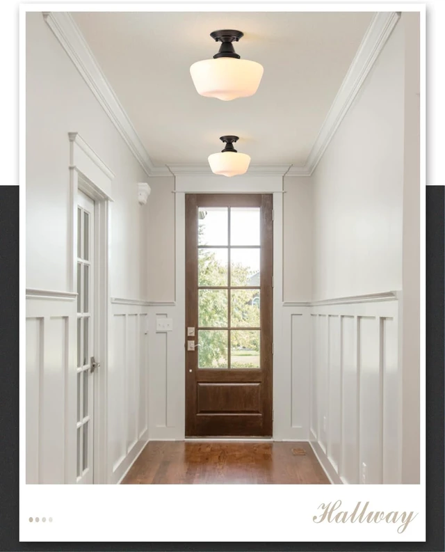 Alt view image 5 of 6 - Schoolhouse Light Fixture, 12 Inch Black Finish with Milk Glass Semi Flush Mount Ceiling Light, Ceiling Light Fixture for Kitchen Hallway Entryway
