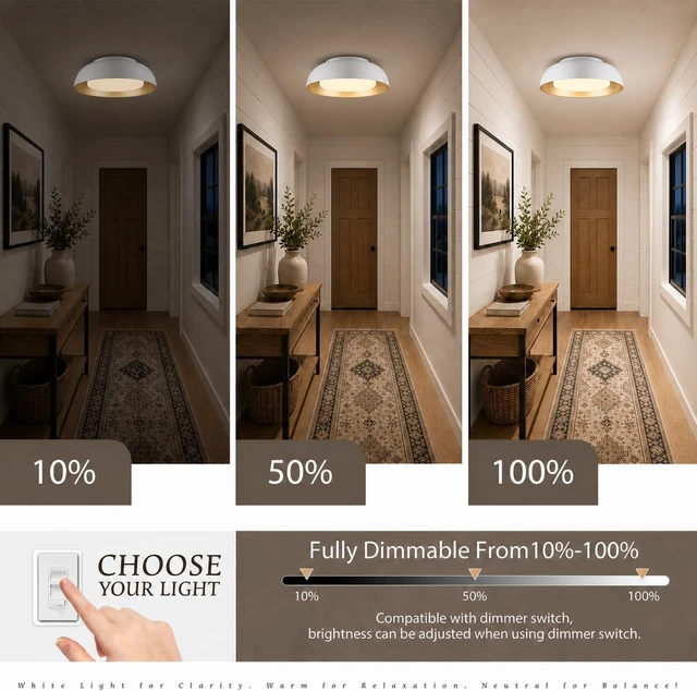 Alt view image 4 of 7 - 15 Inch LED Dimmable Flush Mount Ceiling Light, Frosted Glass Shade