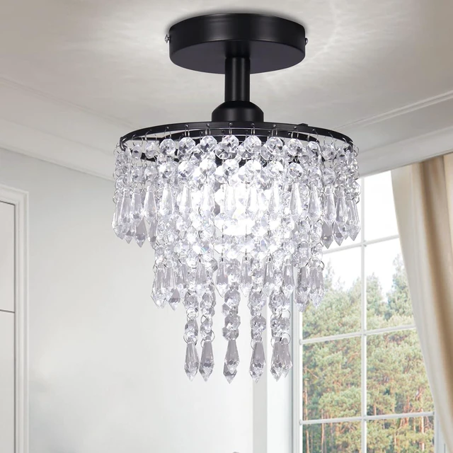 Main image of FRIXCHUR Black Crystal Chandelier, Flush Mount Ceiling Light, 7.9 in