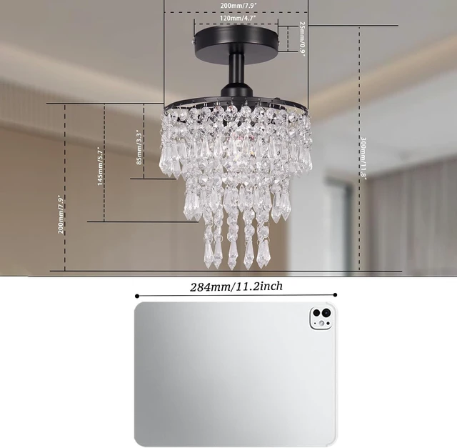 Alt view image 2 of 7 - FRIXCHUR Black Crystal Chandelier, Flush Mount Ceiling Light, 7.9 in