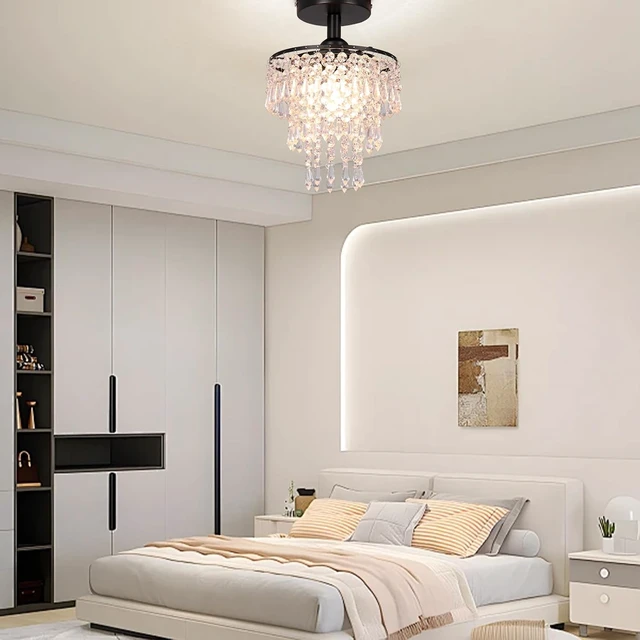 Alt view image 4 of 7 - FRIXCHUR Black Crystal Chandelier, Flush Mount Ceiling Light, 7.9 in