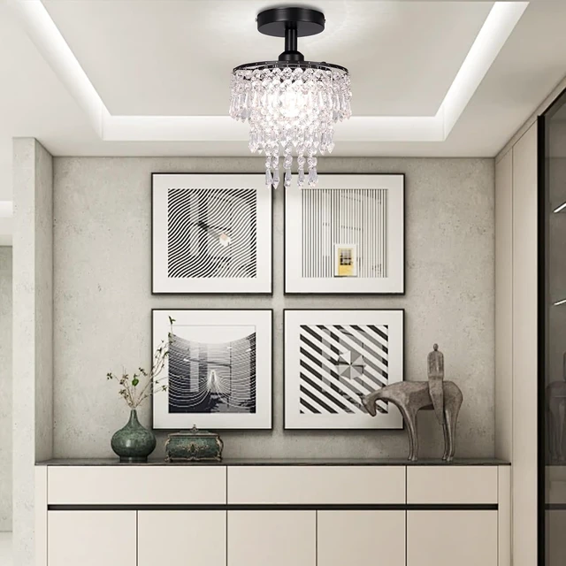 Alt view image 5 of 7 - FRIXCHUR Black Crystal Chandelier, Flush Mount Ceiling Light, 7.9 in
