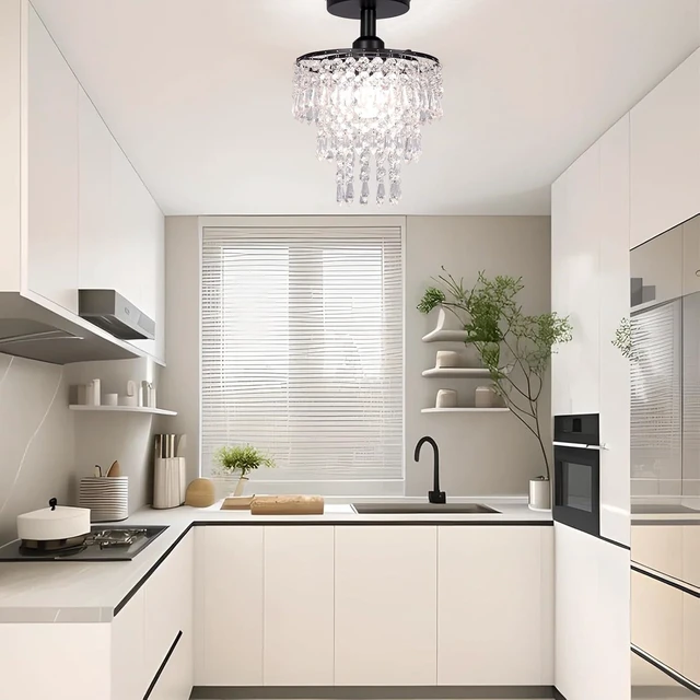 Alt view image 6 of 7 - FRIXCHUR Black Crystal Chandelier, Flush Mount Ceiling Light, 7.9 in