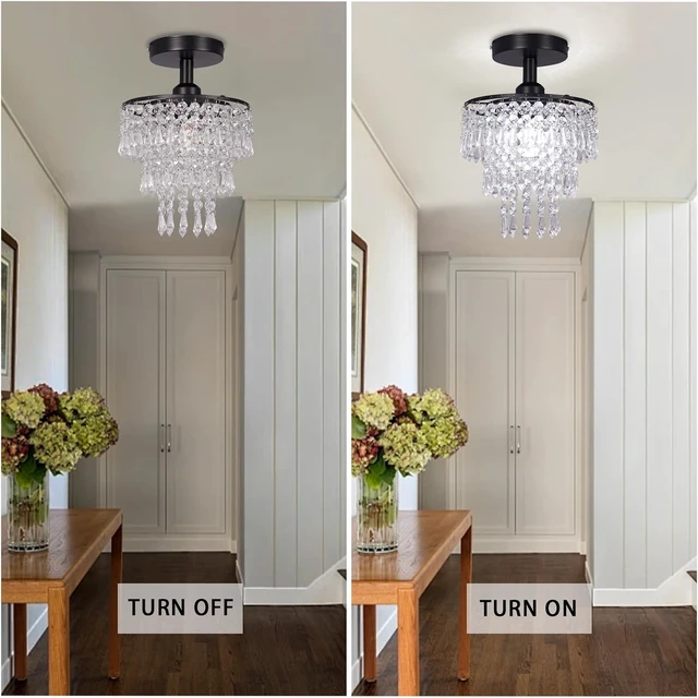 Alt view image 7 of 7 - FRIXCHUR Black Crystal Chandelier, Flush Mount Ceiling Light, 7.9 in