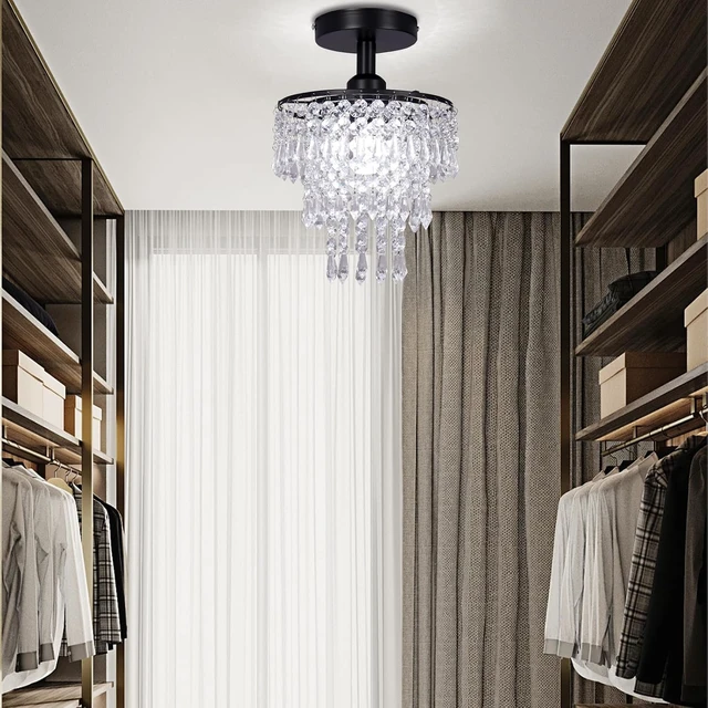 Alt view image 3 of 7 - FRIXCHUR Black Crystal Chandelier, Flush Mount Ceiling Light, 7.9 in