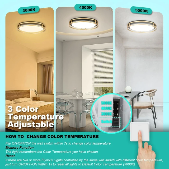 Alt view image 3 of 7 - 13 Inch LED Flush Mount Ceiling Light Fixture, 26W, Super Bright 1700 Lumens, 3 Color 3000K/4000K/5000K, Dimmable Ceiling Lamp for Bedroom Hallway Bathroom Kitchen Laundry (Black Gold)