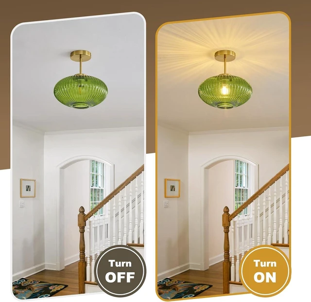 Alt view image 3 of 7 - Green Semi Flush Mount Ceiling Light,Glass Ceiling Light Fixture