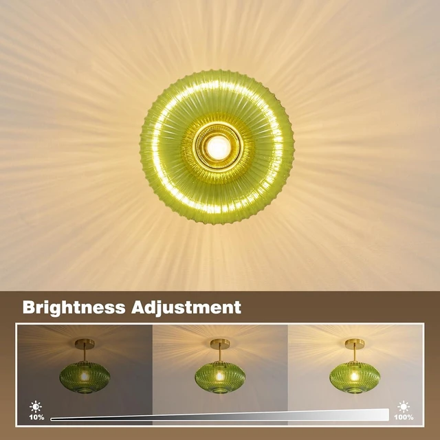 Alt view image 4 of 7 - Green Semi Flush Mount Ceiling Light,Glass Ceiling Light Fixture