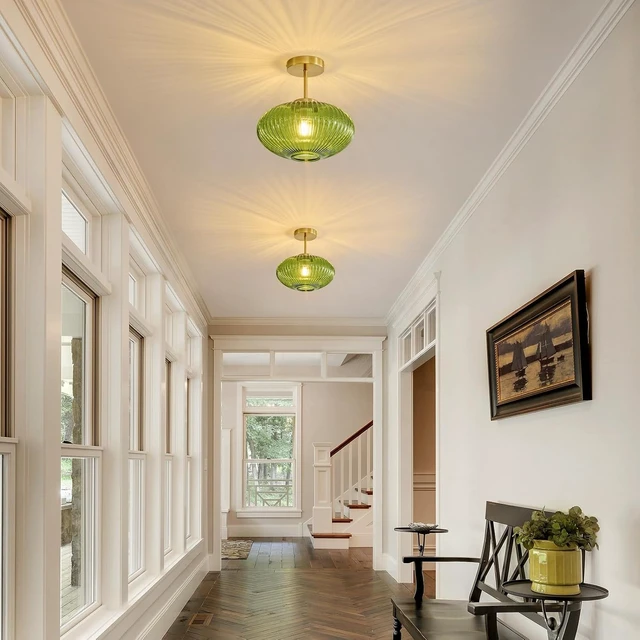 Alt view image 6 of 7 - Green Semi Flush Mount Ceiling Light,Glass Ceiling Light Fixture