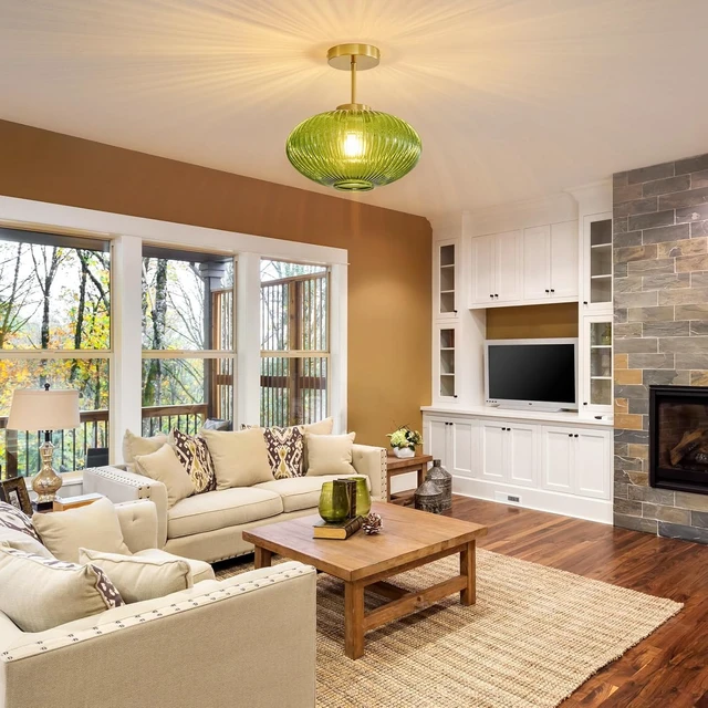 Alt view image 7 of 7 - Green Semi Flush Mount Ceiling Light,Glass Ceiling Light Fixture