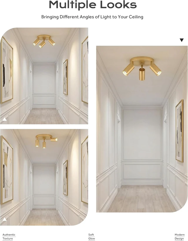 Alt view image 6 of 7 - FEMILA 3 Light Track Lighting Fixtures Ceiling, Brushed Gold LED Track Light with 3000K Bulbs, Track Lights Ceiling Mount for Kitchen, Hallway, Gallery, 4FS84F-3 BG