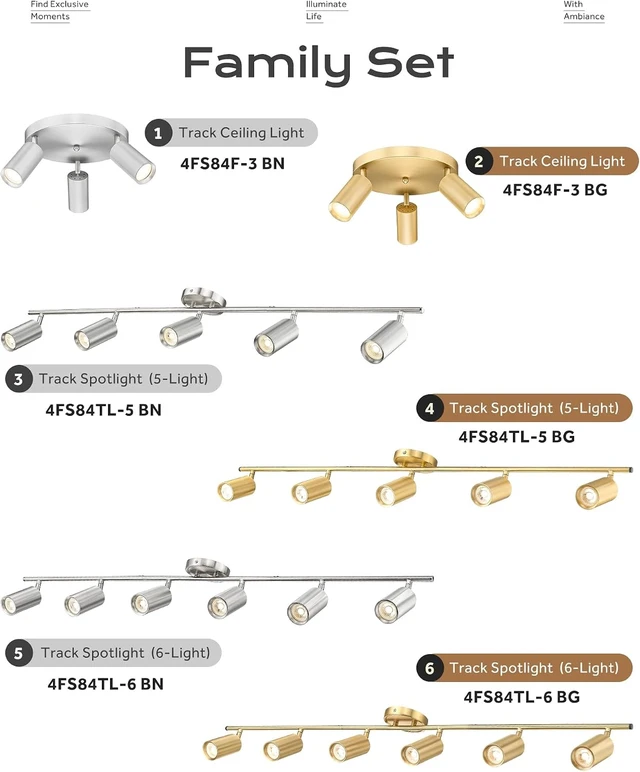 Alt view image 7 of 7 - FEMILA 3 Light Track Lighting Fixtures Ceiling, Brushed Gold LED Track Light with 3000K Bulbs, Track Lights Ceiling Mount for Kitchen, Hallway, Gallery, 4FS84F-3 BG