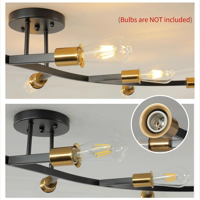 Alt view image 6 of 7 - Modern Semi Flush Mount Ceiling Light Fixture for Kitchen Island,Black and Gold 7-Lights Sputnik Chandelier for Living Room,Bedroom,Office(Bulbs Not Included)