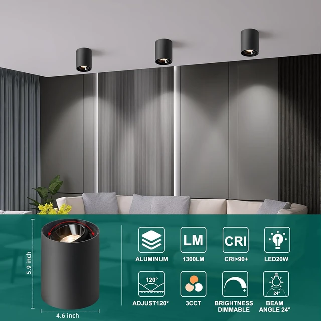 Alt view image 5 of 7 - OKELI Black Modern LED Dimmable Ceiling Light Fixtures for Hallway Kitchen Entryway, 20W 1300LM 2700K-6000K Flush Mount Close to Ceiling Lighting, Cylinder Ceiling Lamps for Living Room 1pack
