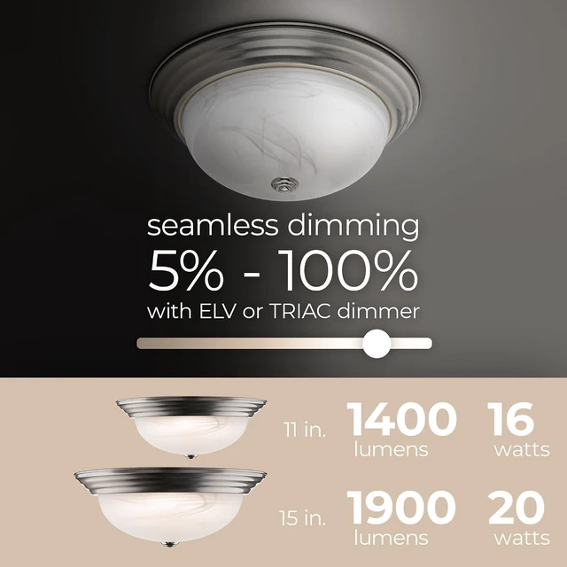 Alt view image 4 of 7 - Builder Essential Collection LED 20W 15in 1,900 Lumens Round Flush Mount Ceiling Light with White Marbled Glass and 5-CCT Selectability 2700-3000-3500-4000-5000K and in Brushed Nickel