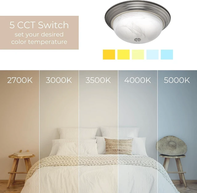Alt view image 5 of 7 - Builder Essential Collection LED 20W 15in 1,900 Lumens Round Flush Mount Ceiling Light with White Marbled Glass and 5-CCT Selectability 2700-3000-3500-4000-5000K and in Brushed Nickel