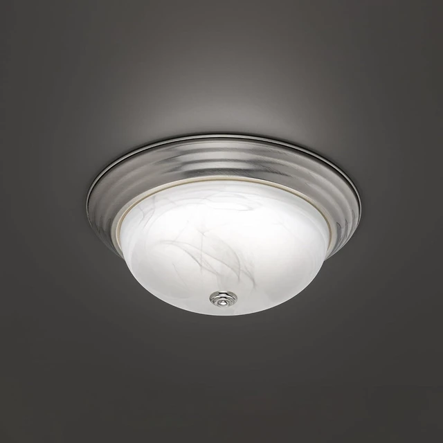 Alt view image 2 of 7 - Builder Essential Collection LED 20W 15in 1,900 Lumens Round Flush Mount Ceiling Light with White Marbled Glass and 5-CCT Selectability 2700-3000-3500-4000-5000K and in Brushed Nickel