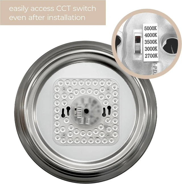 Alt view image 6 of 7 - Builder Essential Collection LED 20W 15in 1,900 Lumens Round Flush Mount Ceiling Light with White Marbled Glass and 5-CCT Selectability 2700-3000-3500-4000-5000K and in Brushed Nickel