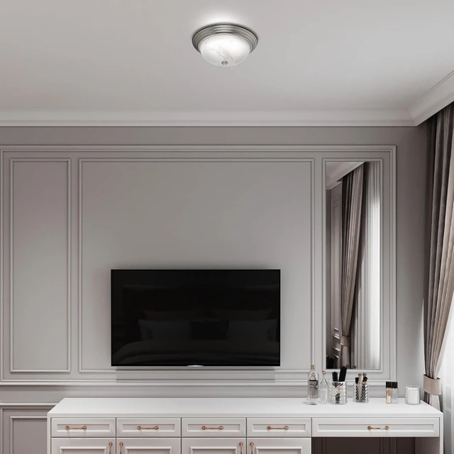 Alt view image 7 of 7 - Builder Essential Collection LED 20W 15in 1,900 Lumens Round Flush Mount Ceiling Light with White Marbled Glass and 5-CCT Selectability 2700-3000-3500-4000-5000K and in Brushed Nickel