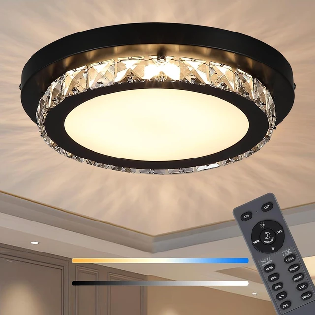 Main image of Dimmable LED Flush Mount Ceiling Light Fixture with Remote Control,12Inch 24W 2700K-5000K Color Adjustable,Modern Black Crystal Flush Mount Chandelier Ceiling Lamp for Bedroom Kitchen
