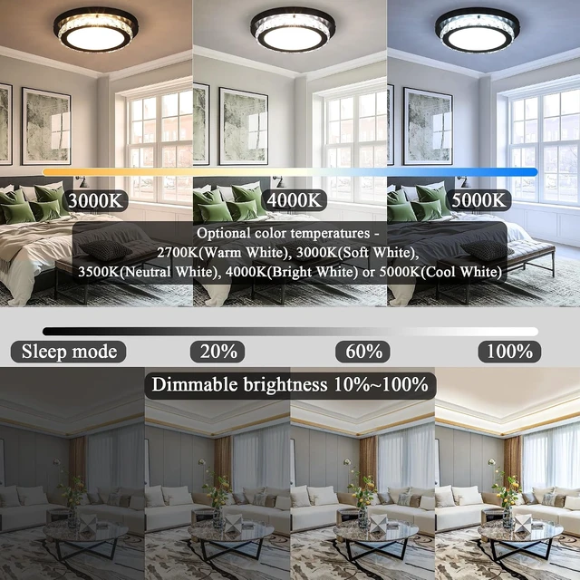 Alt view image 2 of 7 - Dimmable LED Flush Mount Ceiling Light Fixture with Remote Control,12Inch 24W 2700K-5000K Color Adjustable,Modern Black Crystal Flush Mount Chandelier Ceiling Lamp for Bedroom Kitchen