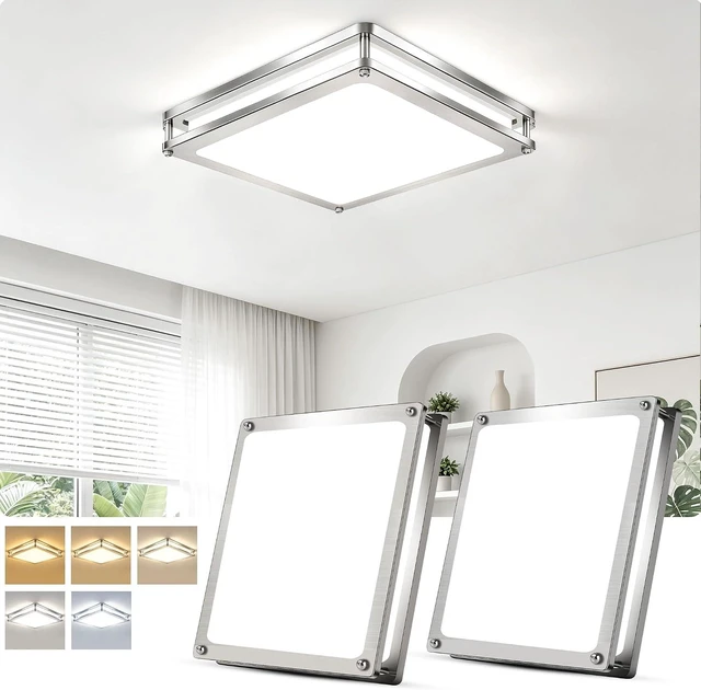 Main image of Square Flush Mount Ceiling Light, 13 Inch 2 Pack, 36W 3600LM Dimmable LED Ceiling Light Fixtures, 5CCT 2700K-6500K Adjustable, Modern Brushed Nickel Ceiling Lights for Kitchen Bedroom Hallway