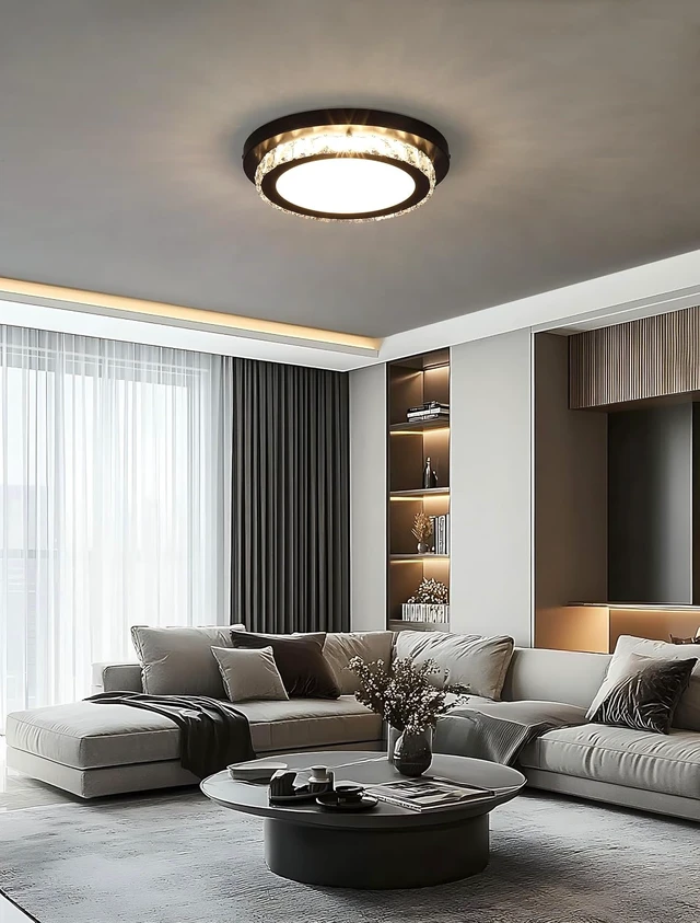 Alt view image 5 of 7 - Dimmable LED Flush Mount Ceiling Light Fixture with Remote Control,12Inch 24W 2700K-5000K Color Adjustable,Modern Black Crystal Flush Mount Chandelier Ceiling Lamp for Bedroom Kitchen