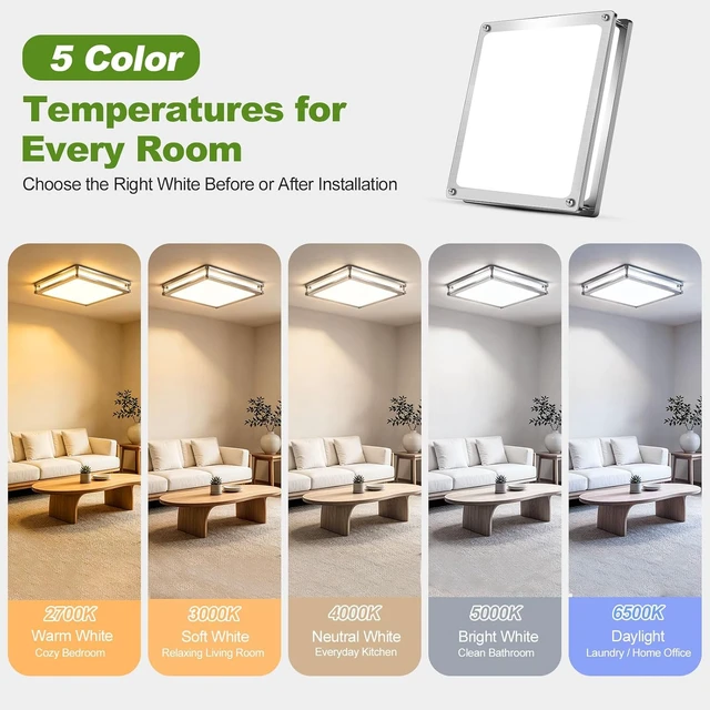 Alt view image 3 of 7 - Square Flush Mount Ceiling Light, 13 Inch 2 Pack, 36W 3600LM Dimmable LED Ceiling Light Fixtures, 5CCT 2700K-6500K Adjustable, Modern Brushed Nickel Ceiling Lights for Kitchen Bedroom Hallway