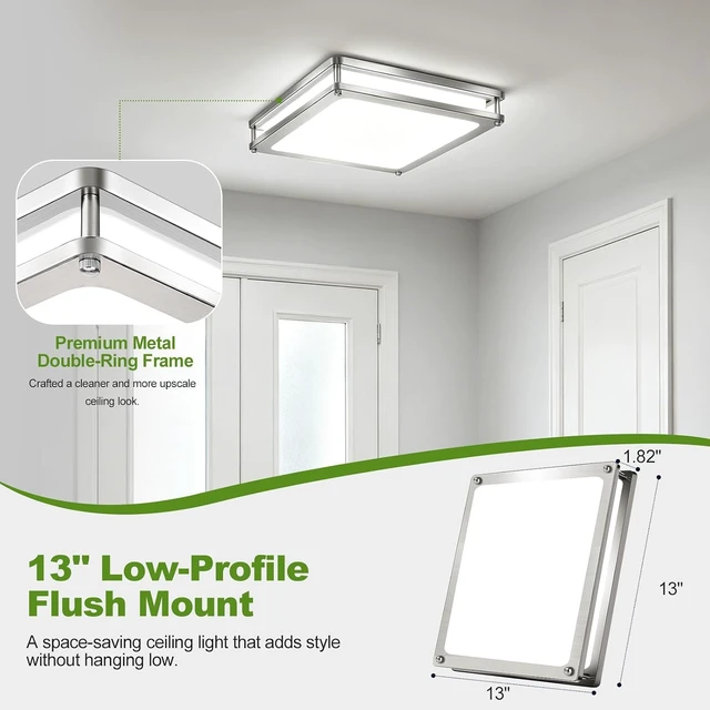 Alt view image 5 of 7 - Square Flush Mount Ceiling Light, 13 Inch 2 Pack, 36W 3600LM Dimmable LED Ceiling Light Fixtures, 5CCT 2700K-6500K Adjustable, Modern Brushed Nickel Ceiling Lights for Kitchen Bedroom Hallway