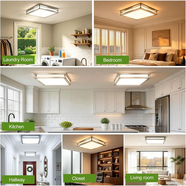 Alt view image 6 of 7 - Square Flush Mount Ceiling Light, 13 Inch 2 Pack, 36W 3600LM Dimmable LED Ceiling Light Fixtures, 5CCT 2700K-6500K Adjustable, Modern Brushed Nickel Ceiling Lights for Kitchen Bedroom Hallway