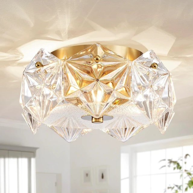 Main image of AGV LIGHTING Flush Mount Ceiling Light Fixture, Gold Crystal Ceiling Light Fixture, D9 x H5, Shield Shaped Glass Shade